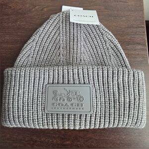 Coach Ribbed Knit Hat in Gray